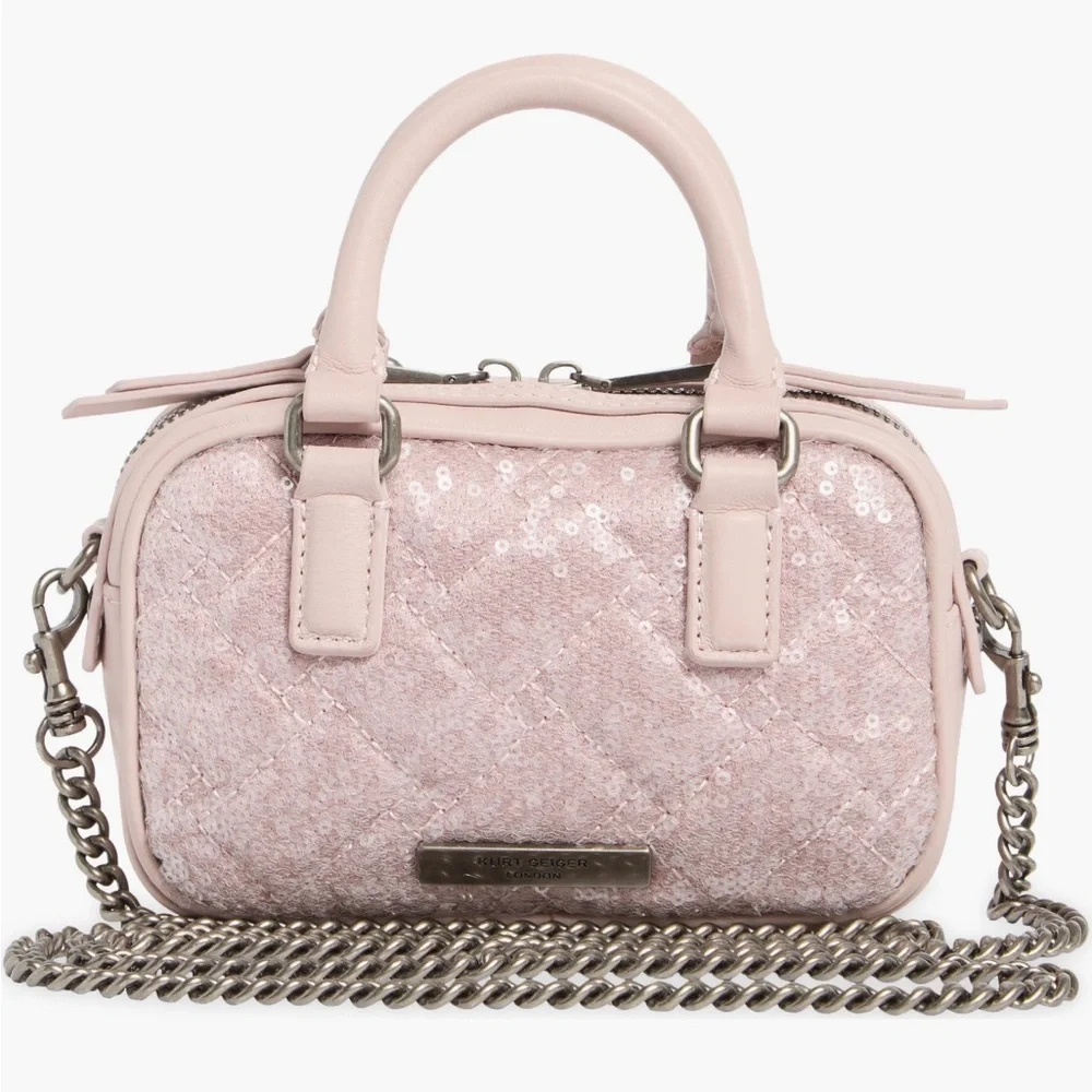 New Kurt Geiger Mini Kensington Duffle Sequin Bag in Lilac w Dustbag - Picture 2 of 6